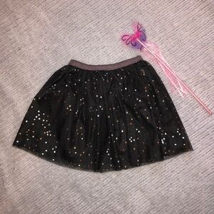 Girls Sparkling Black Skirt with Gold and Silver Polka Dots